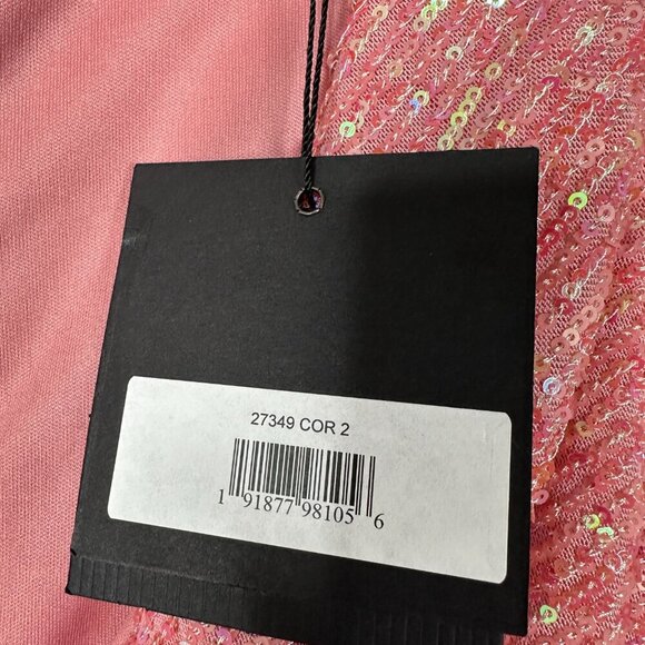 NWT Mac Duggal Sequined Plunging Draped V-Neck Dress Long Sleeve Coral 2 #7986 - Picture 4 of 6